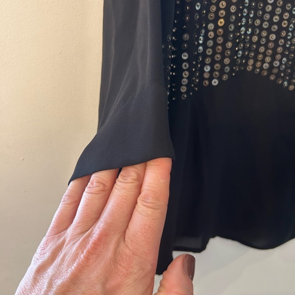 L'AGENCE Womens Size 10 Black Embellished Sequined Silk 3/4 Sleeve Top - Picture 9 of 9